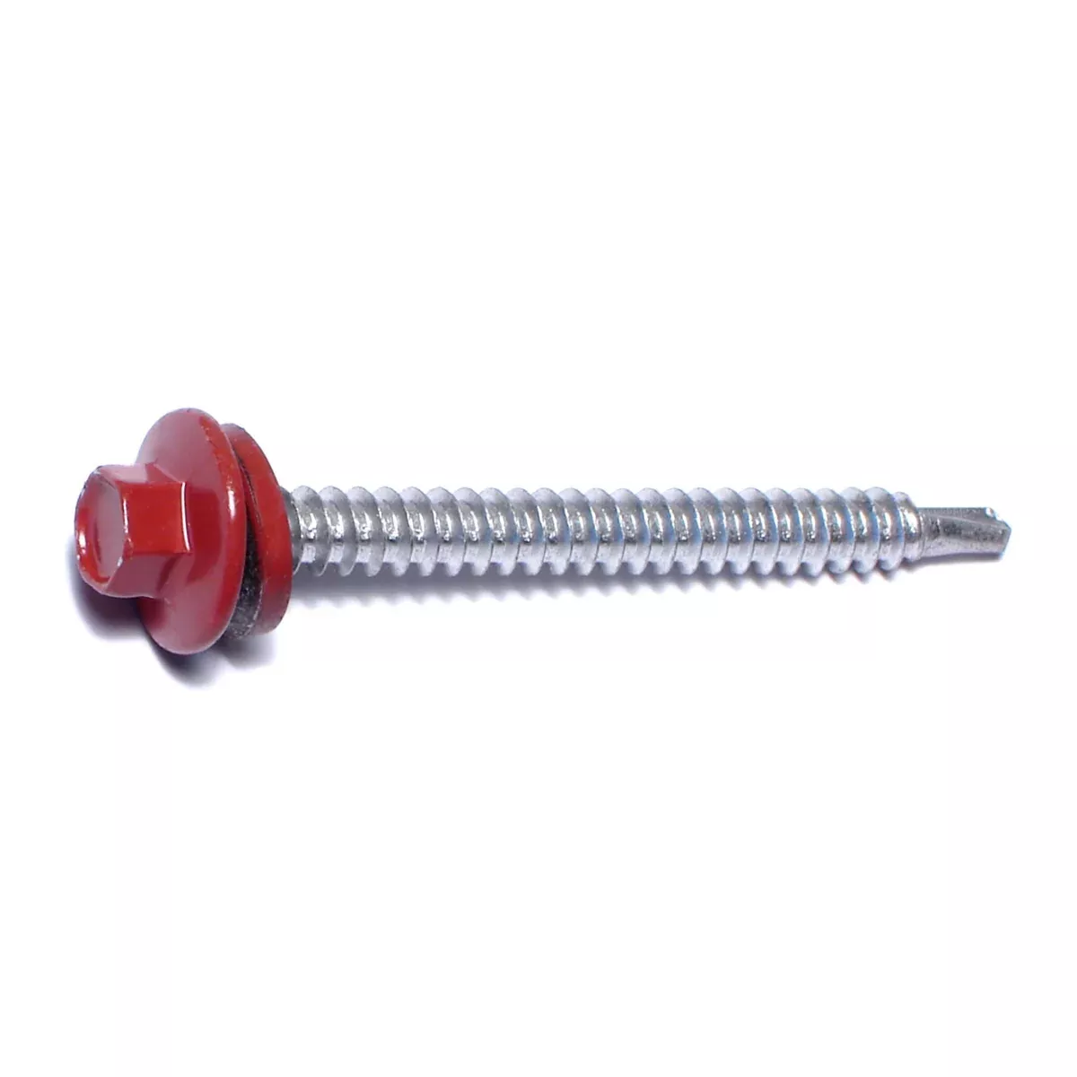 #10-14 x 2" Red Painted Steel Hex Washer Head Pole Barn Self-Drilling Screws