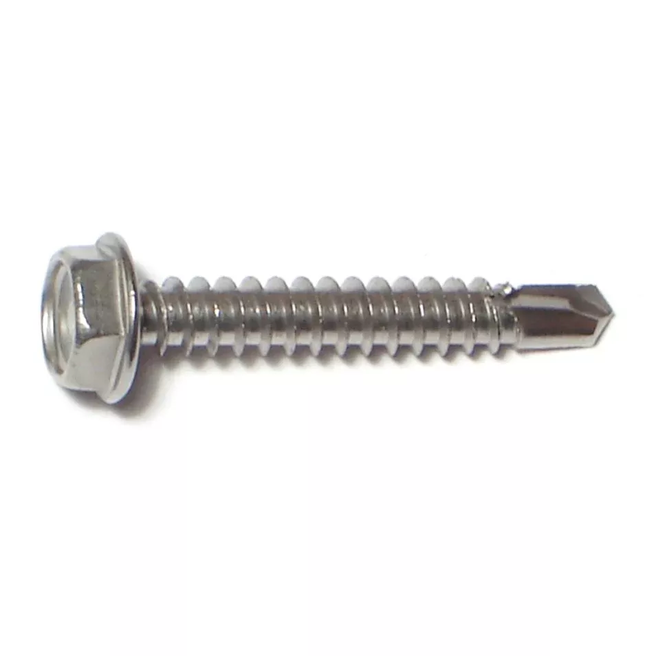 #10-16 x 1-1/4" 410 Stainless Hex Washer Head Self-Drilling Screws (40 pcs.)