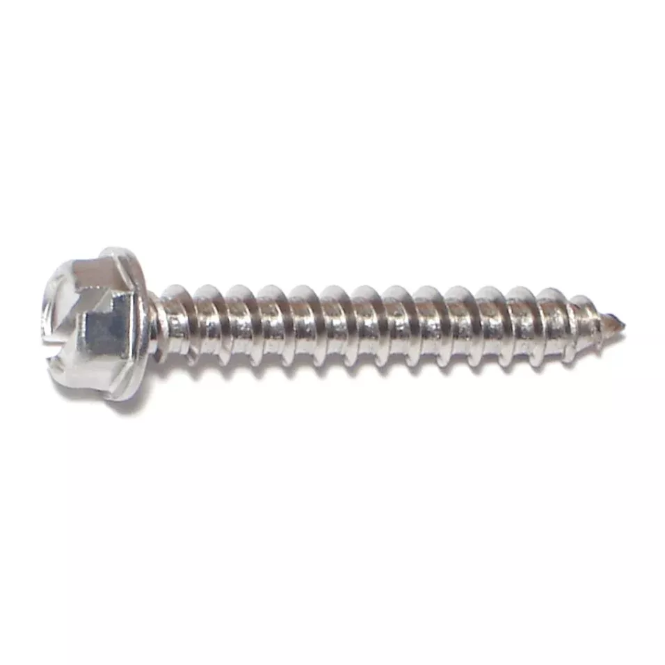 #12 x 1-1/2" 18-8 Stainless Steel Slotted Hex Washer Head Sheet Metal Screws