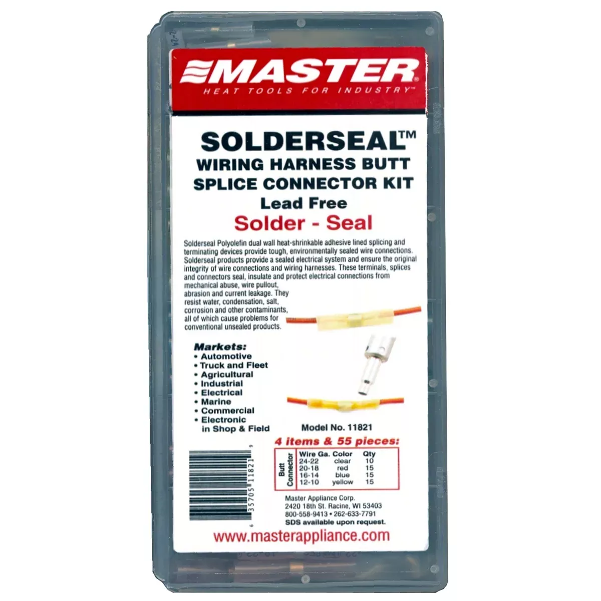 55PC Solder and Seal Butt Splice Pack MAS11821 Master Appliance