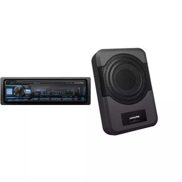 Alpine UTE-73BT Advanced Bluetooth Multimedia Receiver w/ PWE-S8 Powered 8inch Woofer Bundle