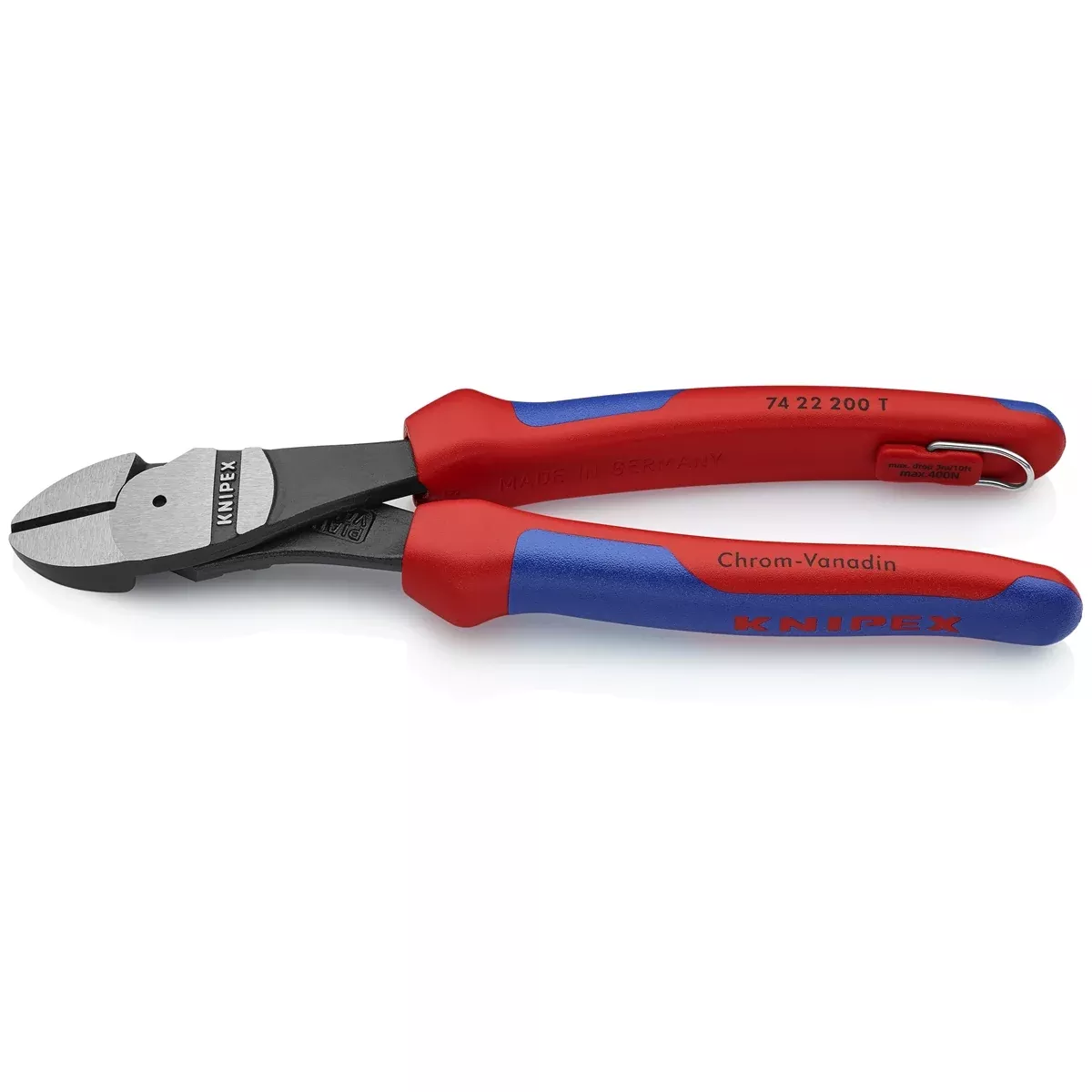 Knipex High Leverage Angled Diagonal Cutting Pliers - Tethered Attachment KNP7422250TBKA Knipex