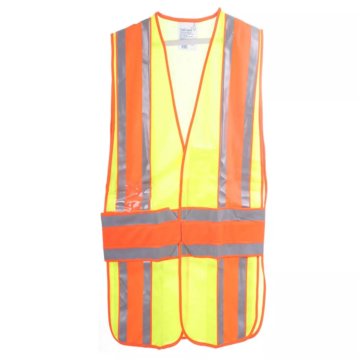 (LARGE)CLASS II VEST GREEN, TWO 1 ”SILVER ON 4.5 ” ORANGE,F/SOLID,B/SOLID –