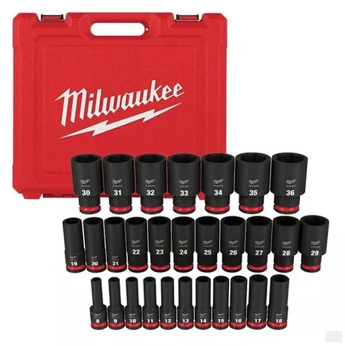 Milwaukee 29PC SHOCKWAVE Impact Duty 1/2in Drive Metric Deep 6 Point Socket Set 49-66-7015