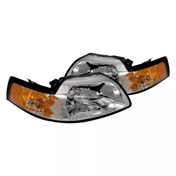 Spec-D 99-04 Ford Mustang Headlights Chrome Amber Reflectors